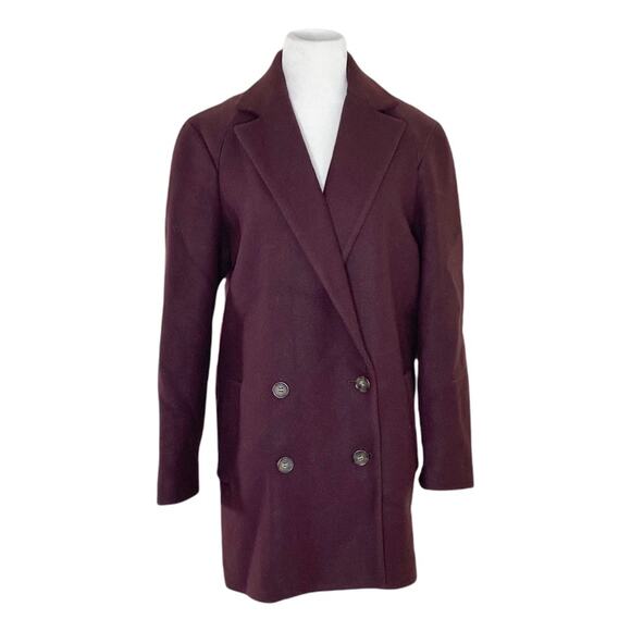 Theory Cafe Nest Virgin Wool Blend Double Breasted Coat Jacket Burgundy Size P/S - Picture 2 of 8
